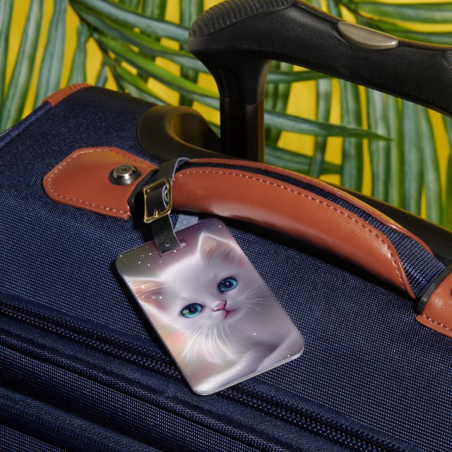 Beautiful Fantasy White Fluffy Cat  Luggage Tag (Front Insitu 1)