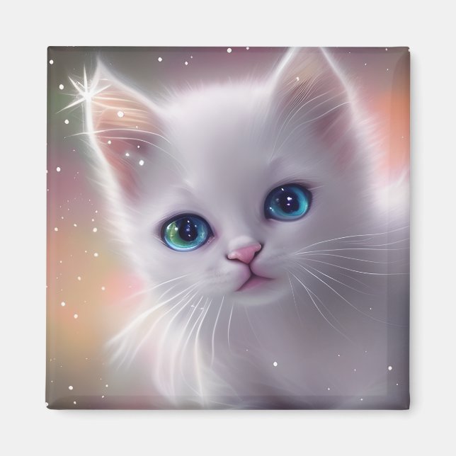 Beautiful Fantasy White Fluffy Cat  Magnet (Front)