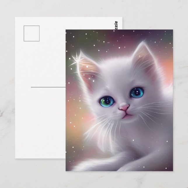 Beautiful Fantasy White Fluffy Cat  Postcard (Front/Back)
