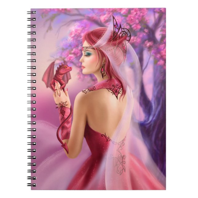 Beautiful fantasy woman queen and red dragon notebook (Front)