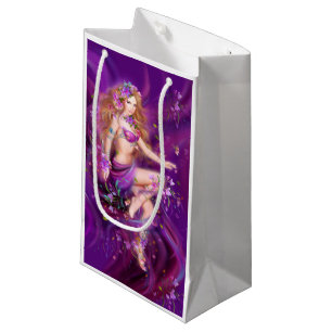 beautiful Fantasy woman with purple flowers Small Gift Bag