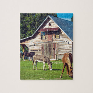 Beautiful Farm Scene with Horses and Barn Jigsaw Puzzle