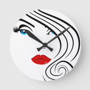 Beautiful Fashion Model Face Drawing Round Clock