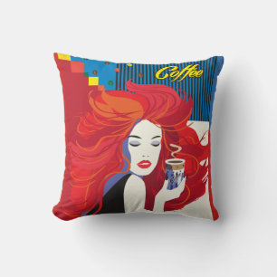Beautiful Fashion Woman and Coffee Cup POP-ART Cushion