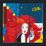 Beautiful Fashion Woman and Coffee Cup Pop-Art Triptych<br><div class="desc">Beautiful Fashion Woman and Coffee Cup Painting Poster - from abstract fashion woman POP-ART style collection,  Yellow calligraphy text logo poster,  Retro lettering,  Design,  Red,  Blue,  Yellow,  bright dynamic colour,  Memphis Style,  Decoration,  Abstract Red-haired girl,  ginger,  Art,  Modern concept,  Women's Day,  Valentine's Day,  Mother's Day,  Birthday,  Holiday gift</div>