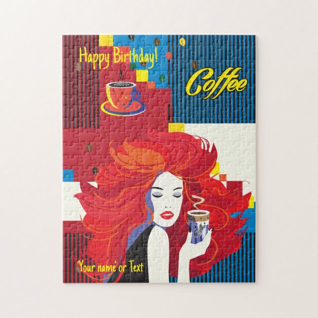 Beautiful Fashion Woman and Coffee POP-ART Trendy Jigsaw Puzzle (Vertical)