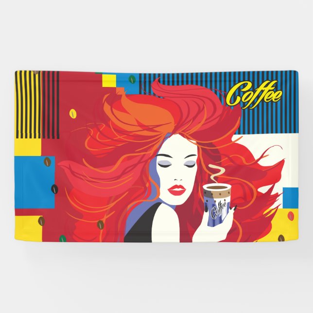 Beautiful Fashion Woman with Coffee Cup Pop Art Banner (Horizontal)