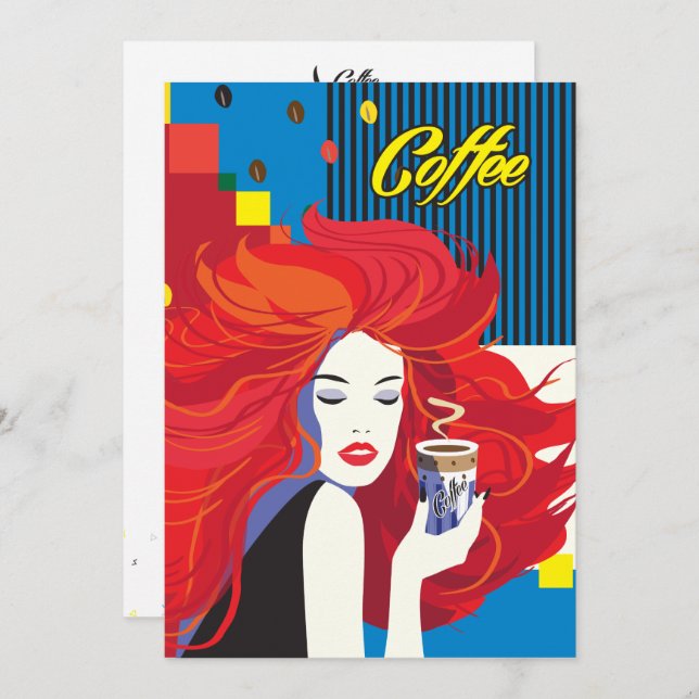 "Beautiful Fashion Woman with Coffee Cup" Pop Art  Invitation (Front/Back)