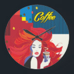 "Beautiful Fashion Woman with Coffee Cup" Pop Art Large Clock<br><div class="desc">Large Wall Clock "Beautiful Fashion Woman with Coffee Cup" Pop Art Trendy Stylish Illustration,  Art Work Poster for Amazing Holiday Gifts and Prezents,  Home Decor,  Art & Wall Décor,  Clocks Decorative Product,  Large Wall Clock Modern Design "Beautiful Fashion Woman with Coffee Cup" - Collection.</div>