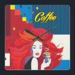 "Beautiful Fashion Woman with Coffee Cup" Pop Art Square Wall Clock<br><div class="desc">Square Wall Clock "Beautiful Fashion Woman with Coffee Cup" Pop Art Trendy Stylish Illustration,  Art Work Poster for Amazing Holiday Gifts and Prezents,  Home Decor,  Art & Wall Décor,  Clocks Decorative Product,  Square Wall Clock Modern Design "Beautiful Fashion Woman with Coffee Cup" - Collection. 2023</div>