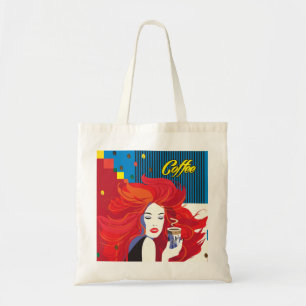 "Beautiful Fashion Woman with Coffee Cup" Pop Art Tote Bag