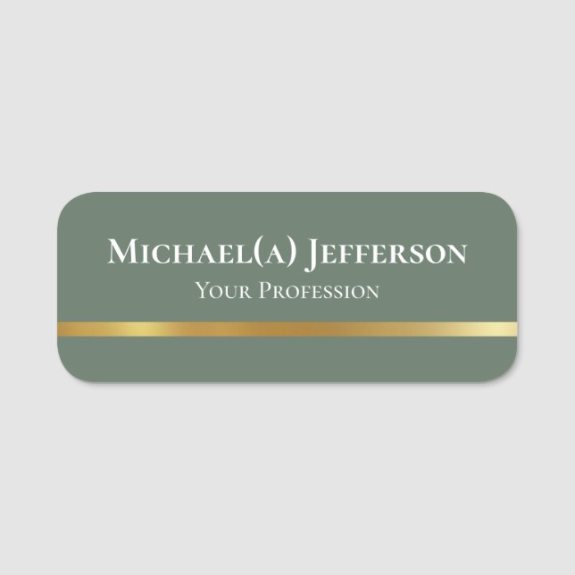 Beautiful Fashionable Sage Green And Luxury Golden Name Tag (Front)