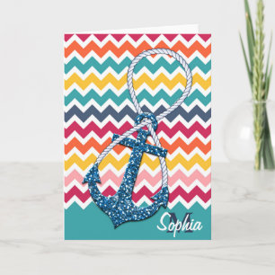 Beautiful faux glitter nautical anchor infinity card