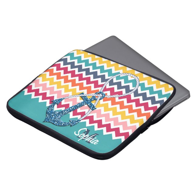 Beautiful faux glitter nautical anchor infinity laptop sleeve (Front Top)