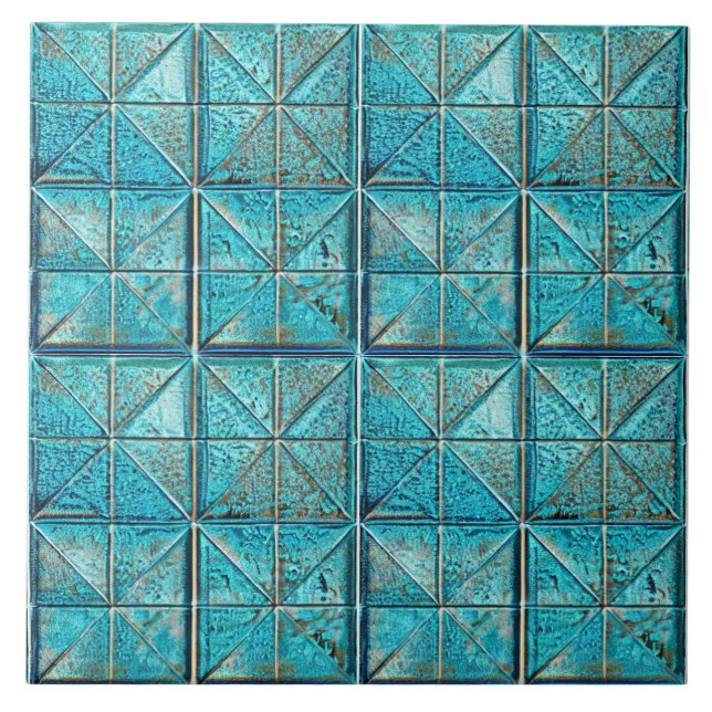 Beautiful faux-metallic small teal aesthetic artsy ceramic tile (Front)