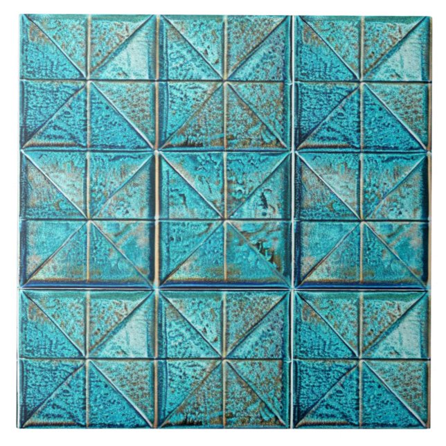 Beautiful faux-metallic teal aesthetic artsy  ceramic tile (Front)