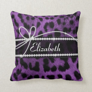 Beautiful faux purple black leopard animal print cushion