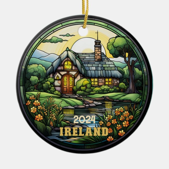 Beautiful Faux Stained Glass Ireland Souvenir Ceramic Ornament (Front)