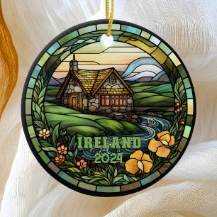 Beautiful Faux Stained Glass Ireland Souvenir Ceramic Ornament