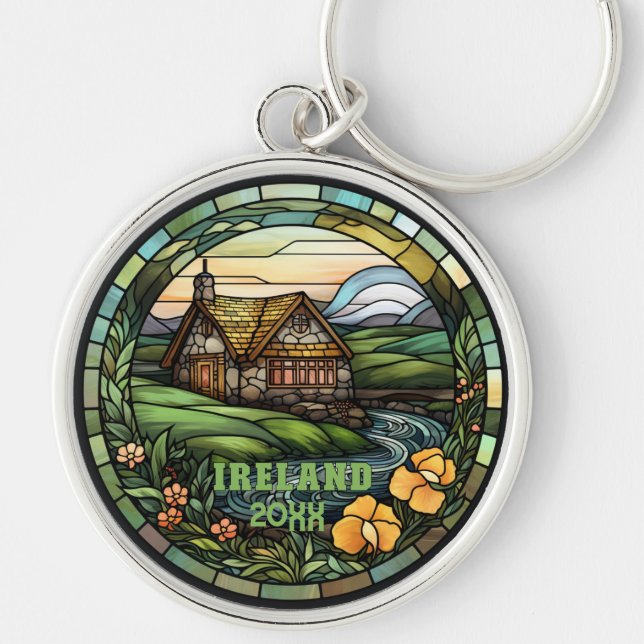 Beautiful Faux Stained Glass Ireland Souvenir Key Ring (Front)