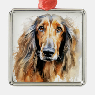BEAUTIFUL FAWN AFGHAN HOUND DOG METAL ORNAMENT
