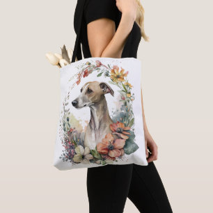 BEAUTIFUL FAWN AND WHITE WHIPPET DOG TOTE BAG