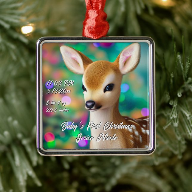 Beautiful Fawn First Christmas Metal Ornament (Tree)