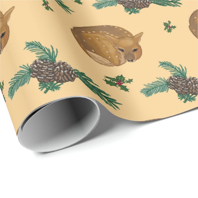 Beautiful fawn with delicate branches of forest wrapping paper (Roll Corner)