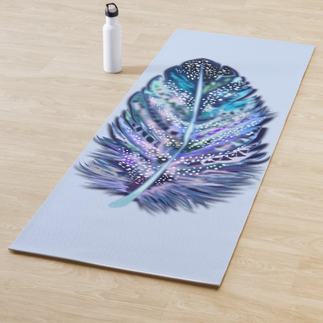 Beautiful Feather Yoga Mat Blue - Custom Colours (In Situ)