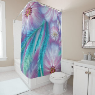 Beautiful Feathers and Flowers Pattern Shower Curtain