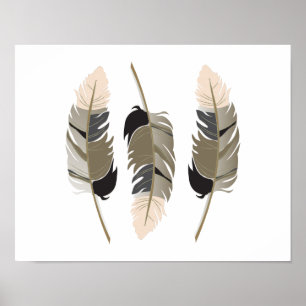 Beautiful Feathers in Cream, Taupe, Grey and Black Poster