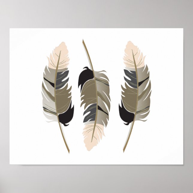 Beautiful Feathers in Cream, Taupe, Grey and Black Poster (Front)
