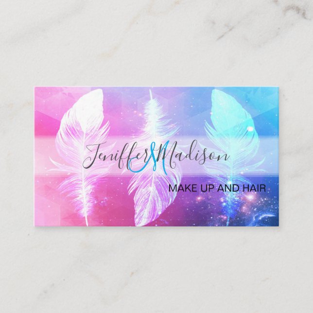 Beautiful Feathers in Space.                       Business Card (Front)