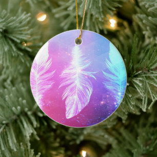 Beautiful Feathers in Space Ceramic Ornament