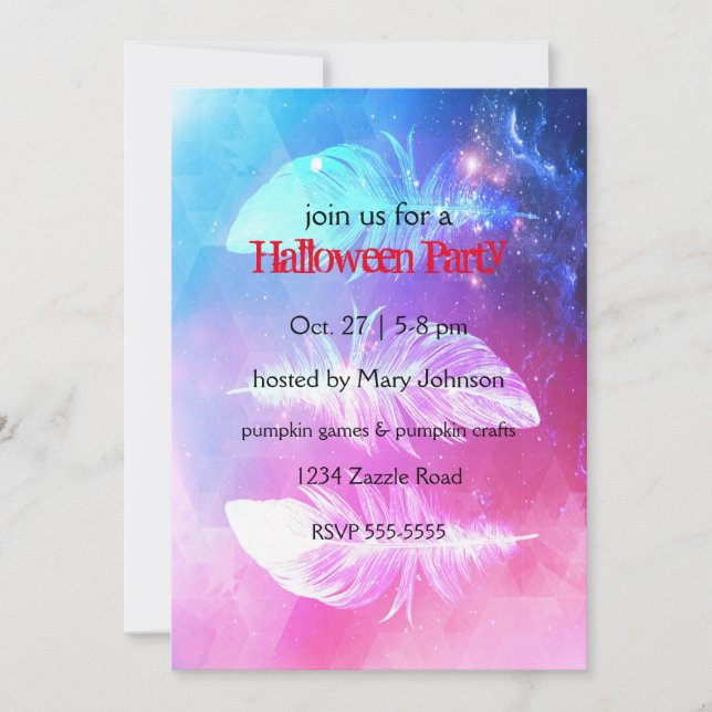Beautiful Feathers in Space.                       Invitation (Front)