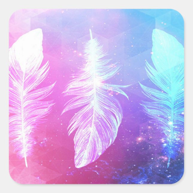 Beautiful Feathers in Space Square Sticker (Front)
