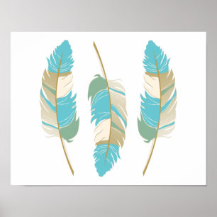 Beautiful Feathers in Teal, Green and Cream Poster