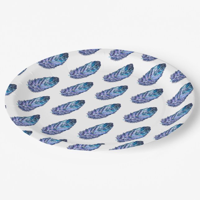 beautiful Feathers Paper Plates - Customisable (Angled)