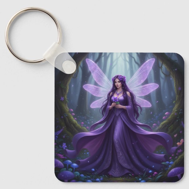 Beautiful February Amethyst Fairy Key Ring (Front)