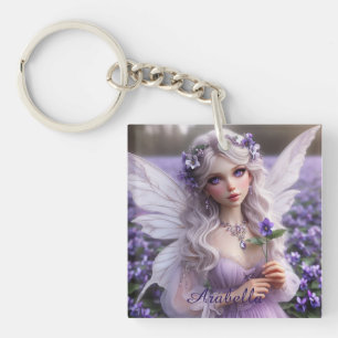 Beautiful February Fairy in Violets Key Ring
