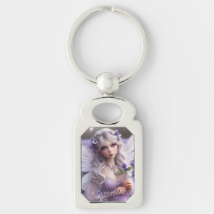 Beautiful February Fairy in Violets Key Ring