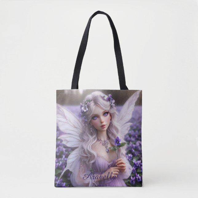 Beautiful February Fairy in Violets Tote Bag (Front)