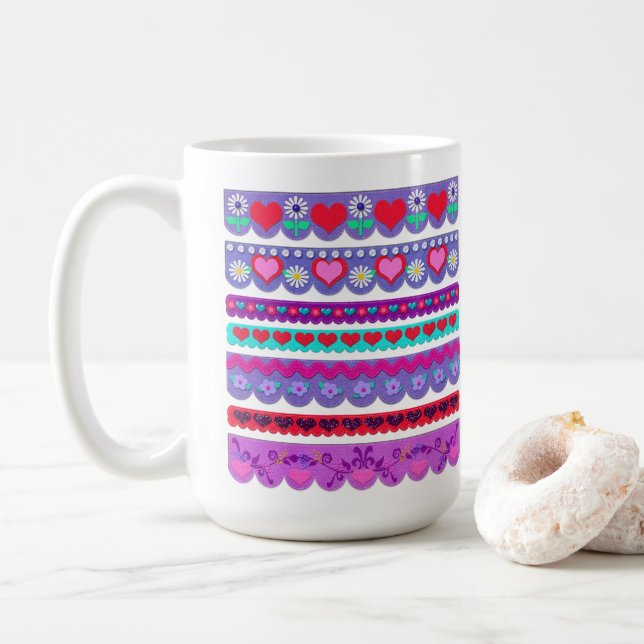 Beautiful Felt Style Valentine's Day Borders Coffee Mug (With Donut)