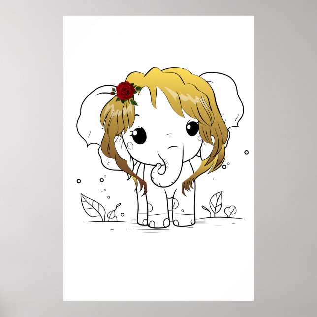 Beautiful female baby elephant with yellow hair  poster (Front)