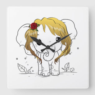 Beautiful female baby elephant with yellow hair  square wall clock