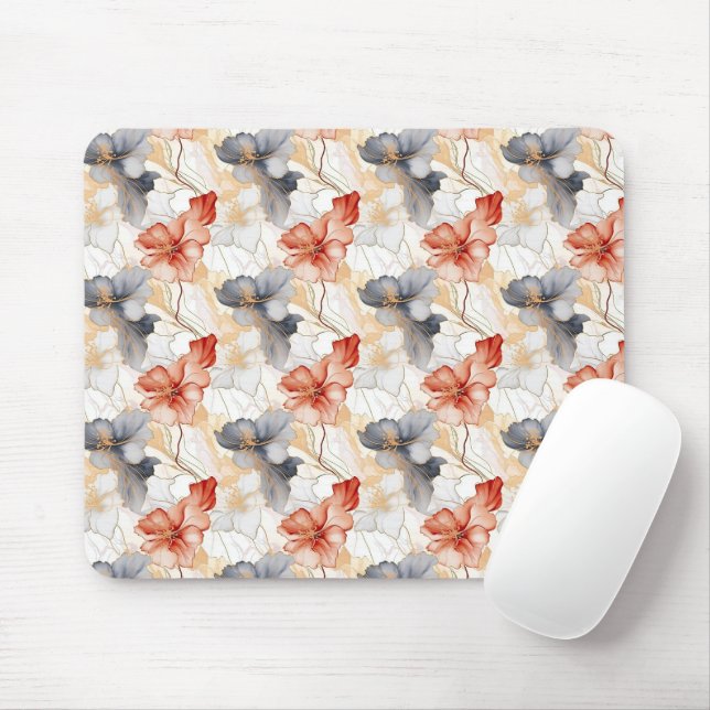 Beautiful Feminine Peach Blue and White Floral Mouse Pad (With Mouse)