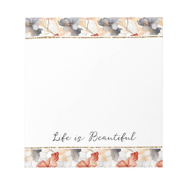 Beautiful Feminine Peach Blue and White Floral Notepad (Front)