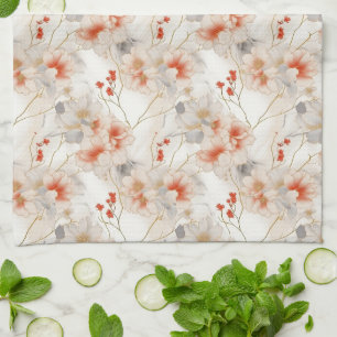 Beautiful Feminine Peach Red Floral Tea Towel