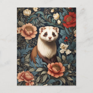 Beautiful Ferret William Morris Inspired  Postcard