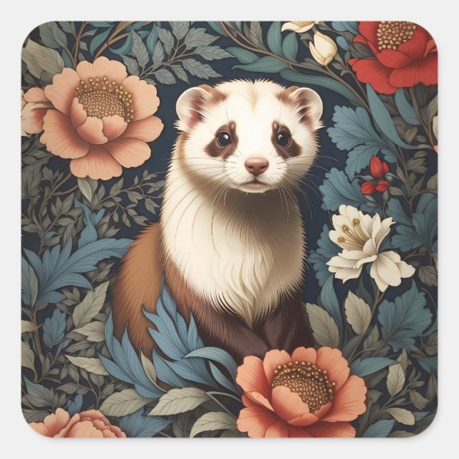 Beautiful Ferret William Morris Inspired  Square Sticker (Front)